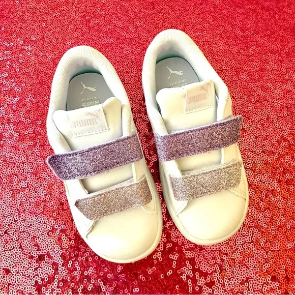 💟PUMA Smash 3.0 Purple Glitter Toddler Velcro Closure Sneakers - Picture 3 of 10